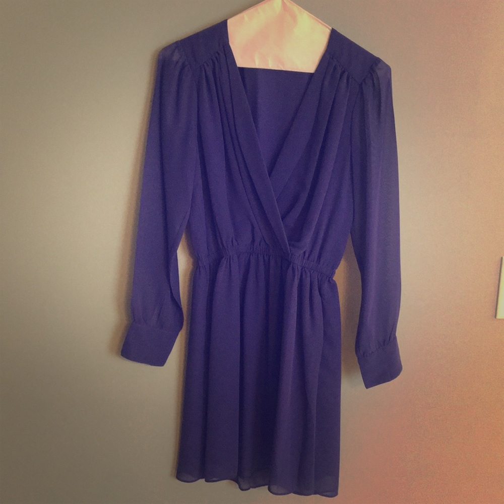 BCBG blue sheer-sleeve dress